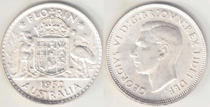 1952 Australia silver Florin (aUnc) A004472